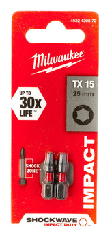 Milwaukee BIT SHOCKWAVE Torx TX15 25mm 2szt