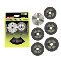 Ryobi 6-sztukowy zestaw tarcz do szlifierki kątowej 125 mm: 1 x tarcza diamentowa do cięcia, 5 x tarcza ścierna